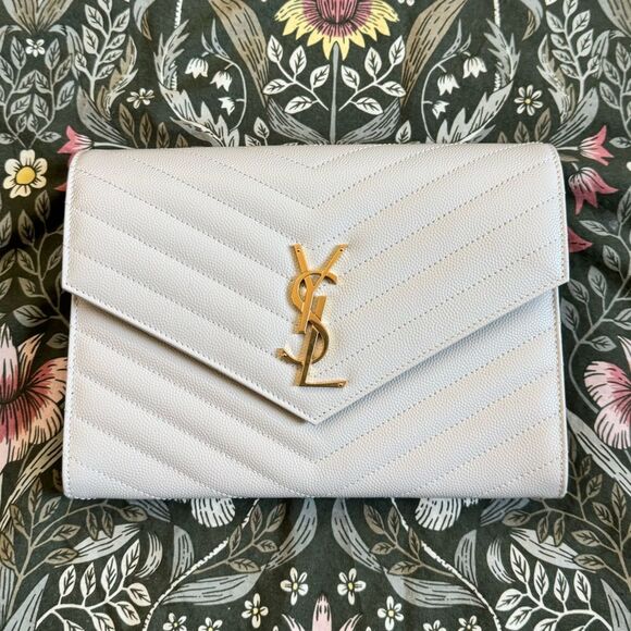 Saint Laurent YSL Cassandre Quilted Matelassé Envelope Flap Leather Clutch Pouch - Picture 15 of 15